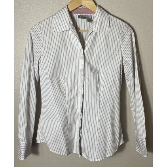 Chico's Women's Button Shirt Size 0 Small White Stripe Long Sleeve Shirt - Picture 1 of 6